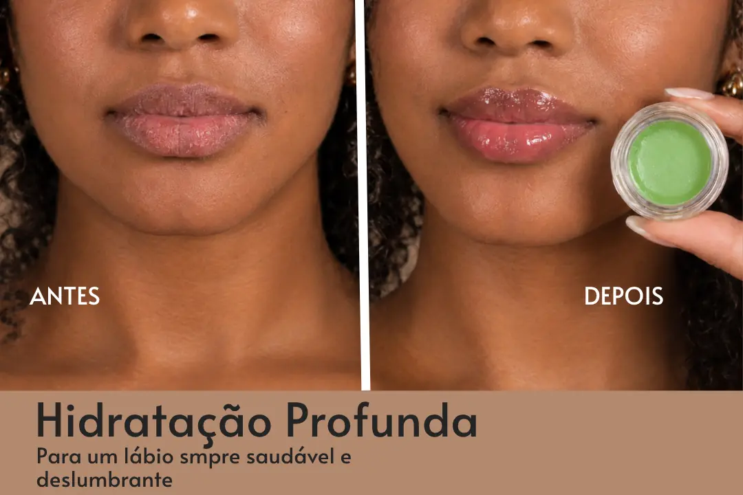 Pote do balm labial HoneyKiss sabor Maçã Verde, sobre mesa com maçãs, foto 3
